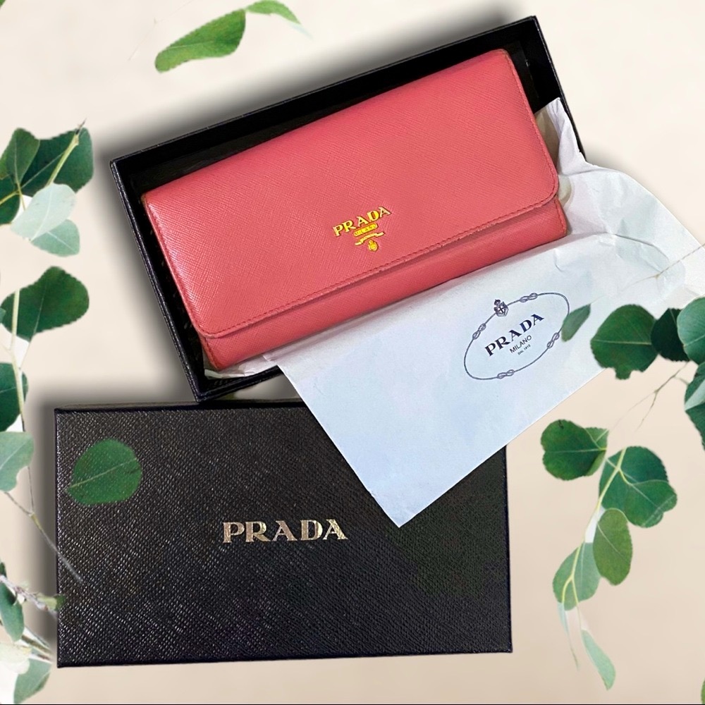 PRADA Cammeo Saffiano Metal Leather Long Continental Wallet with box rose 098